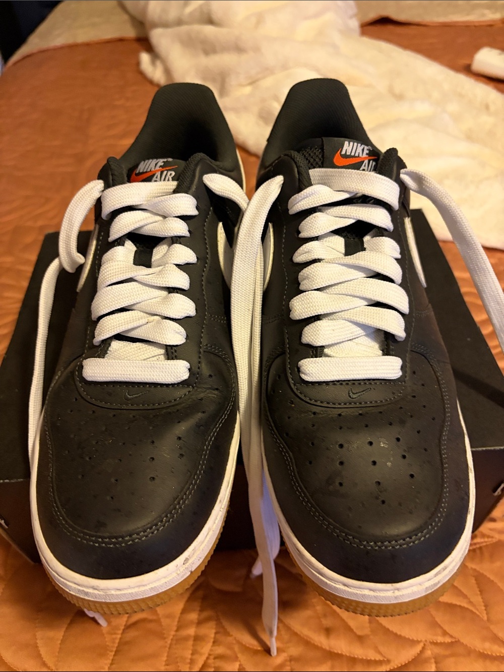 Nike Air Force 1 Men’s Black size 10 Sneakers with White Laces and Gum Sole